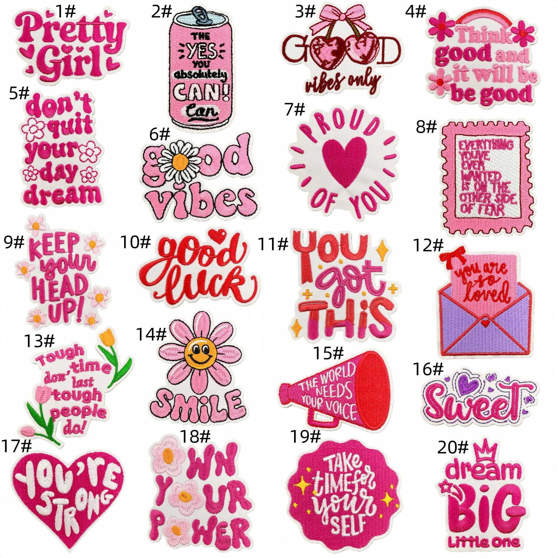 Wholesale Pink English Inspirational Embroidered Patch Cartoon Slogan Decorative Accent For Clothing Bags Home Decor