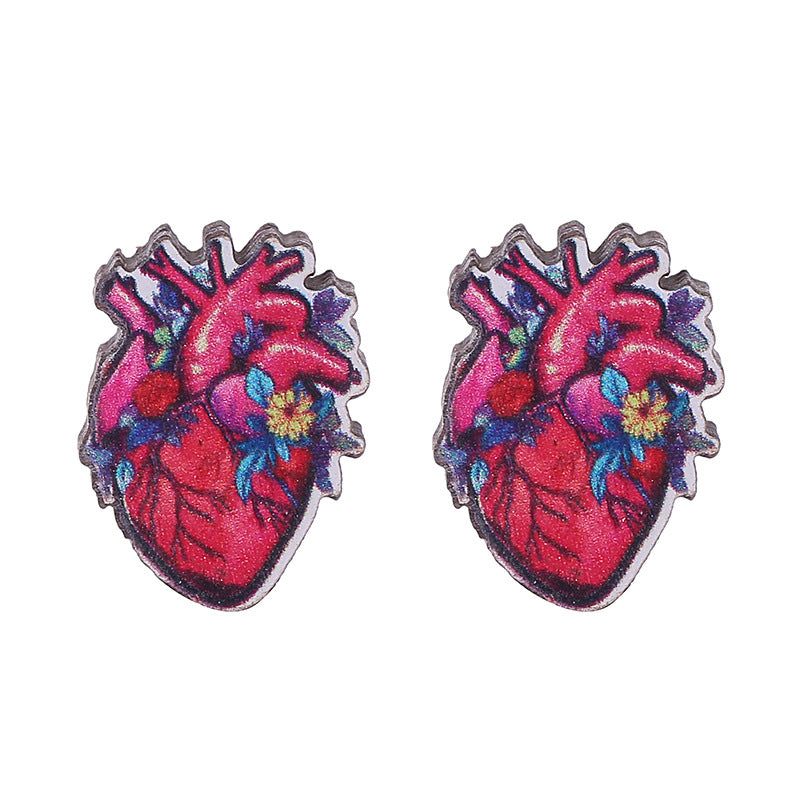 Wholesale Valentine's Day Bear Flowers Red Lips Cartoon Cake Wooden Earrings