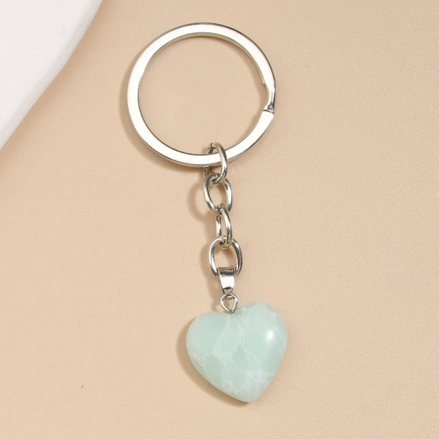 Wholesale Natural Stone Mixed Color Heart Shaped Keychain