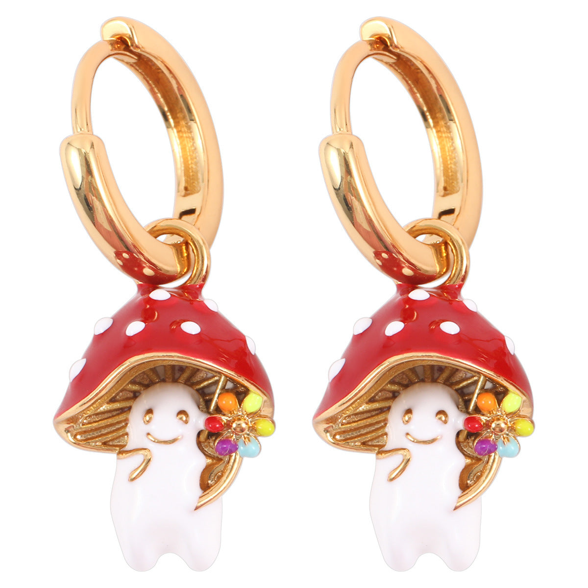 Wholesale Three-dimensional Copper Drop Oil Cute Mushroom Rabbit Earrings