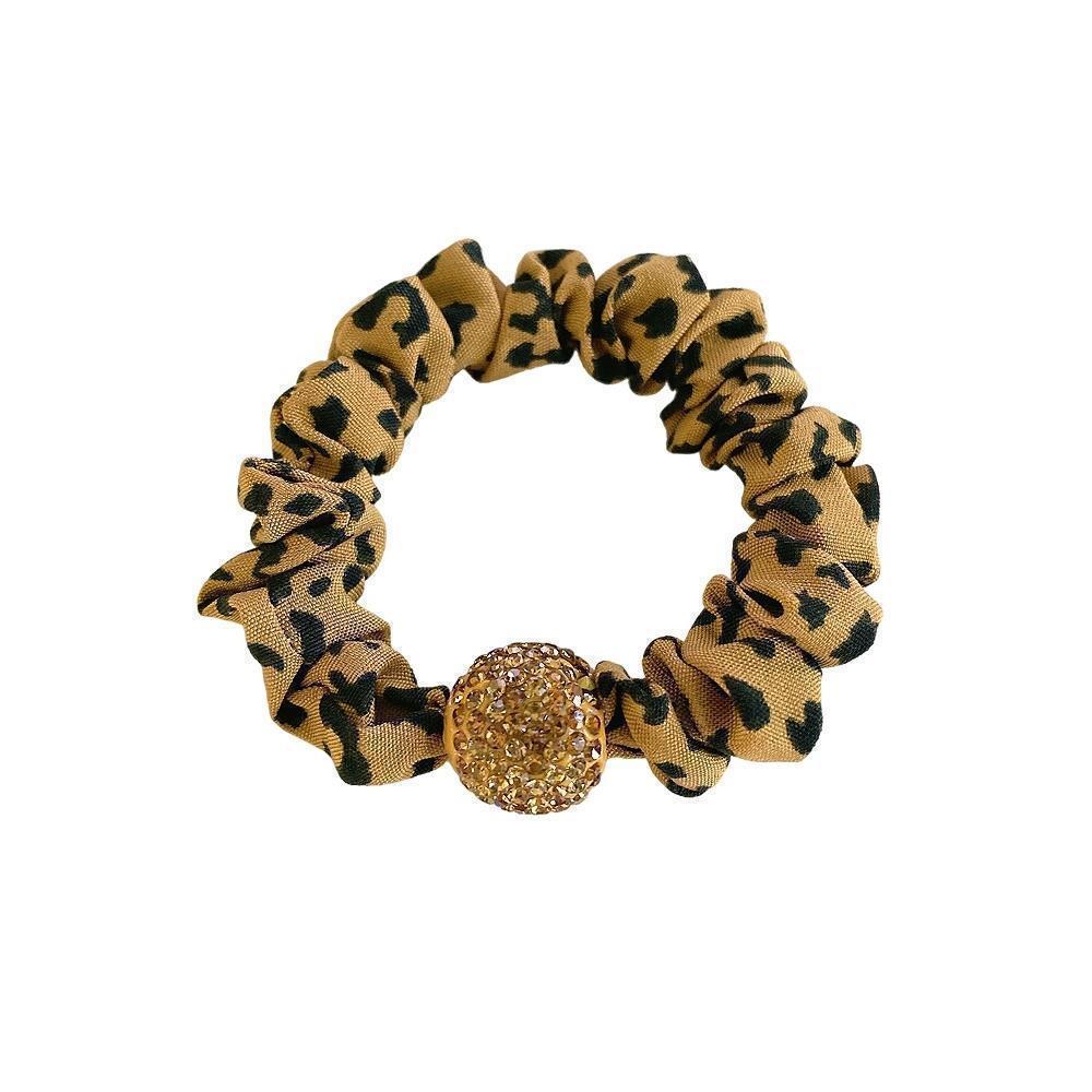 Wholesale Leopard Print Rhinestone Fabric High Elastic Large Intestine Hair Tie