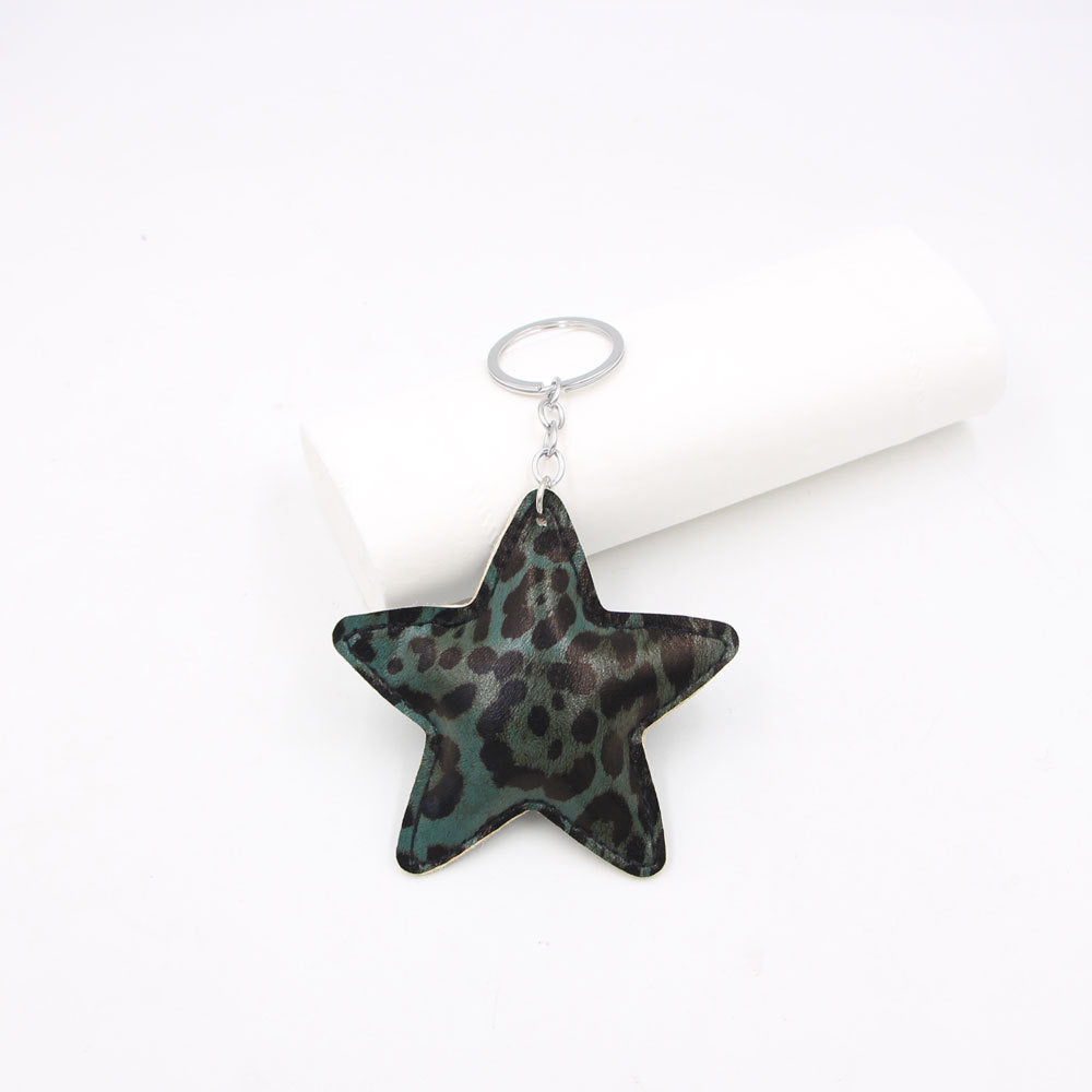 Wholesale Leopard Print Star Luggage Charm Keychain Champagne Gold Artificial Leather Chic Bag Charm For Boutique Resale
