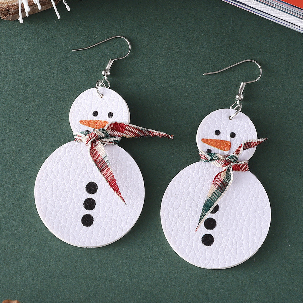 Wholesale Christmas snowman f plaid ribbon earrings