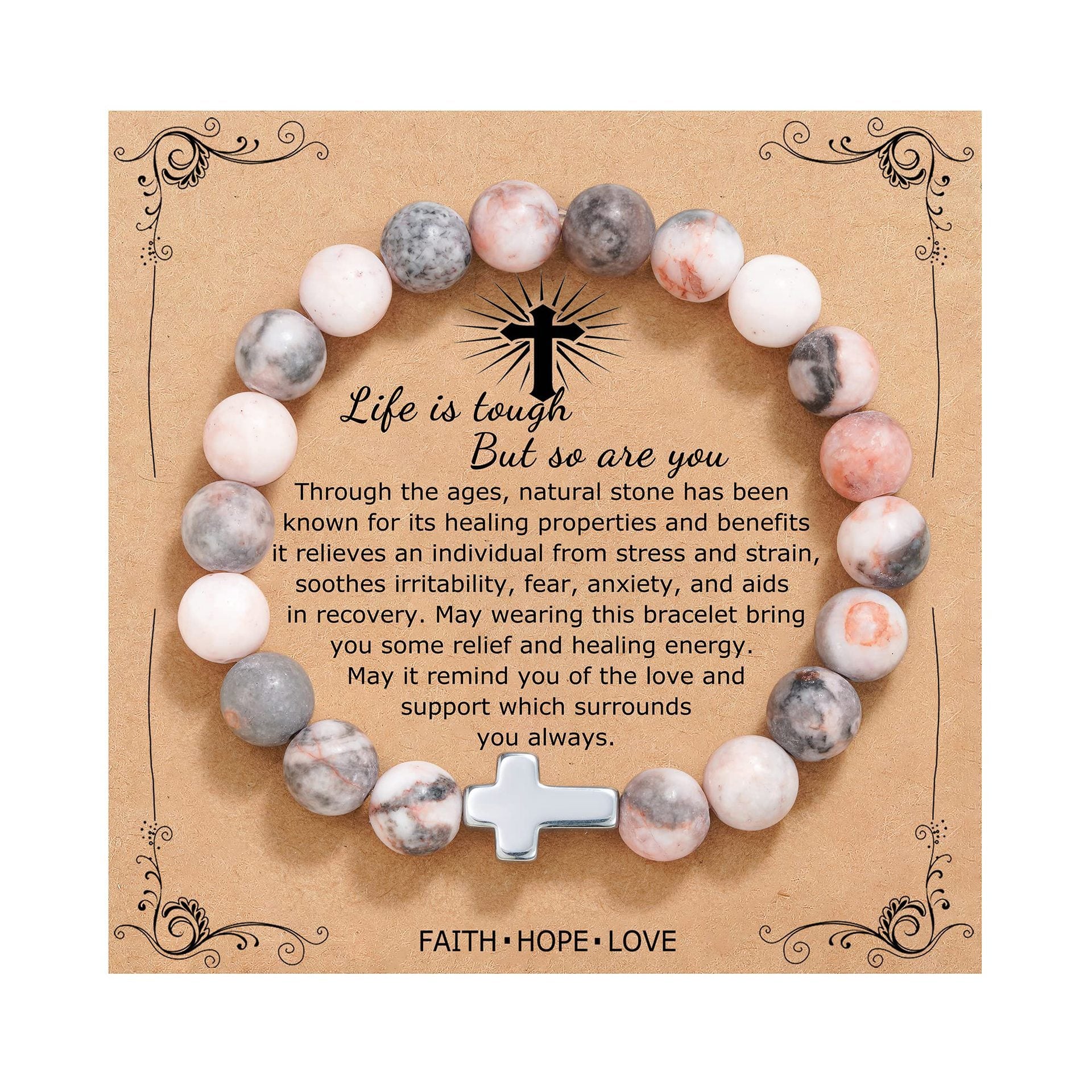 Wholesale Pink Zebra Stripe Amethyst Cross Bracelet
