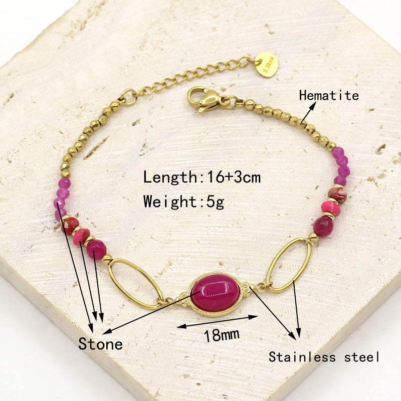 Wholesale Gold Plated Stainless Steel Freshwater Natural Stone Bracelet