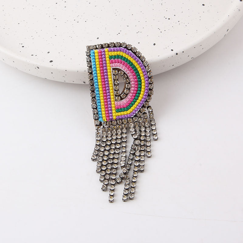 Wholesale Colorful Diamond Letter Tassel Brooch