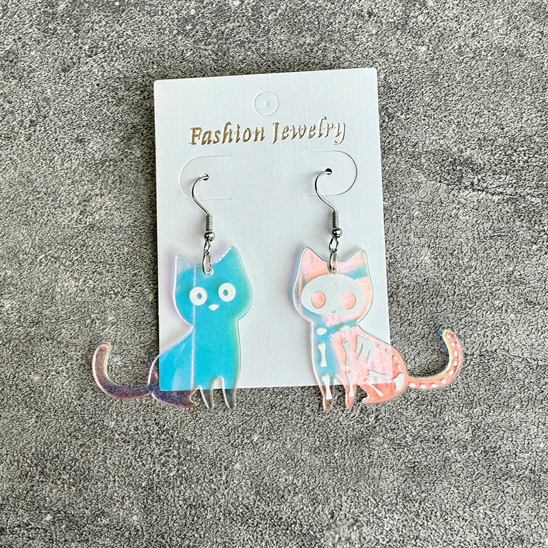 Wholesale Halloween Colorful Cat Fun Color-changing Acrylic Drop Earrings