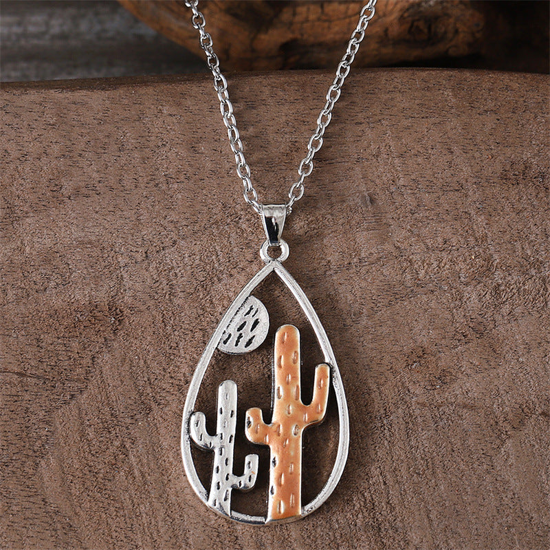 Wholesale Two tone desert cactus western wind hollow droplet shaped earrings