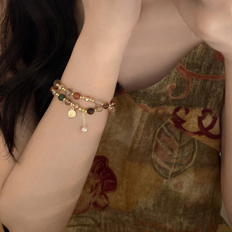 Wholesale Pearl Natural Stone Double Wrap Stretch Bracelet