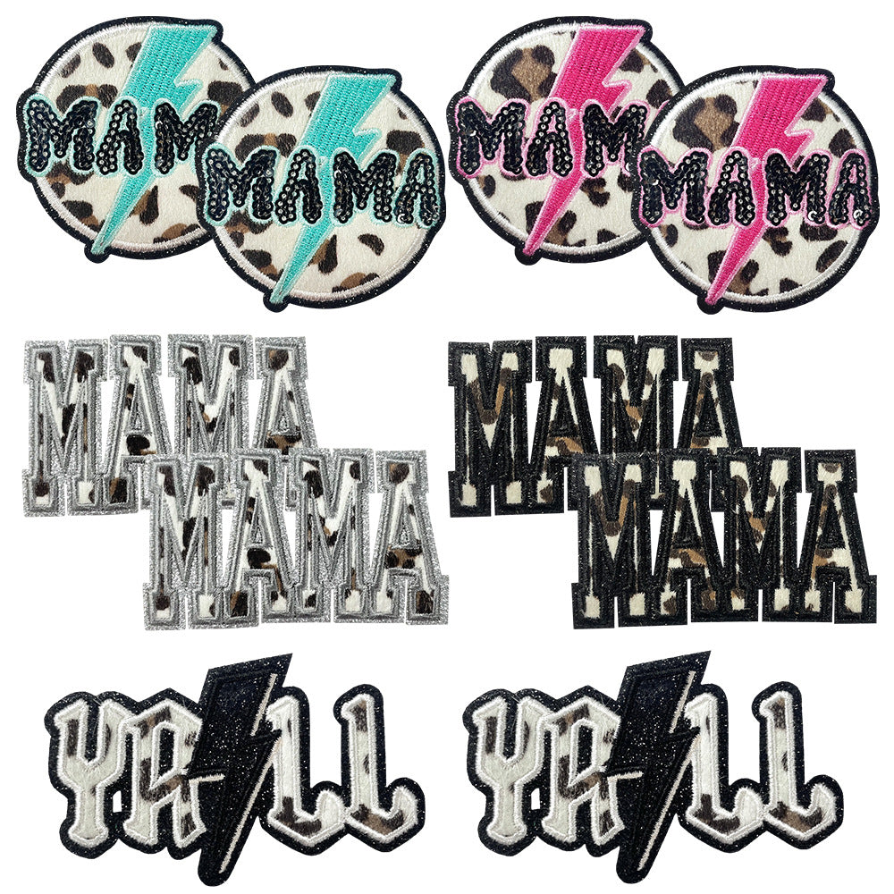 Wholesale Leopard Print MAMA Iron On Embroidered Patch DIY Fashion Accessory For Hats Bags Clothing Gift Boutique