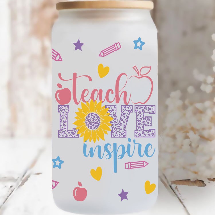 Wholesale Pencil Rainbow Teacher's Day 16oz Cup UV DTF Wraps