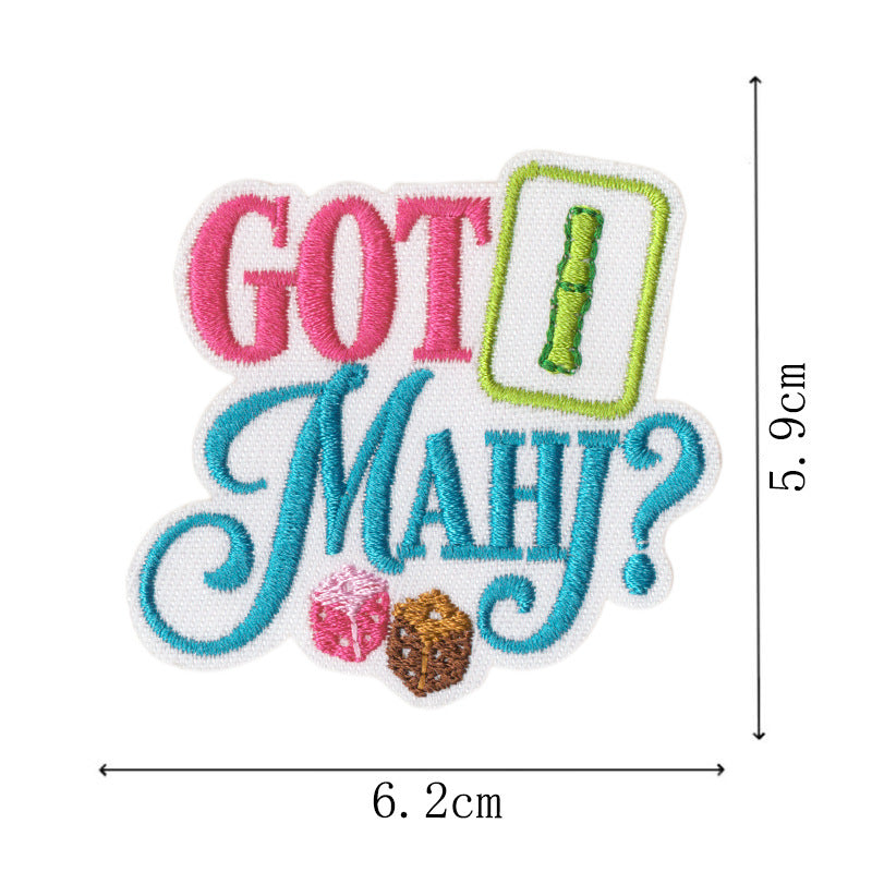 Wholesale Mahjong Embroidered Iron On Patches 9 Piece English Slogan Set For Outerwear DIY Boutique Gift