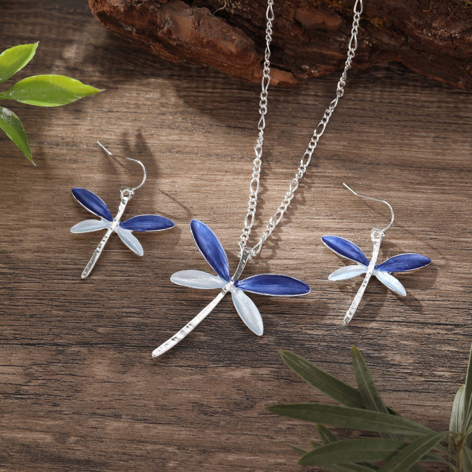 Wholesale 2pcs New Colorful Painting Oil Dragonfly Stud Earring Pendant Beautiful and Versatile Necklace Set