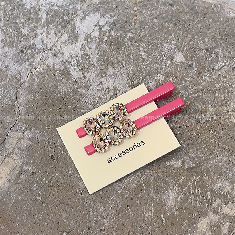 Wholesale Pink Love Rhinestone Hair Clips