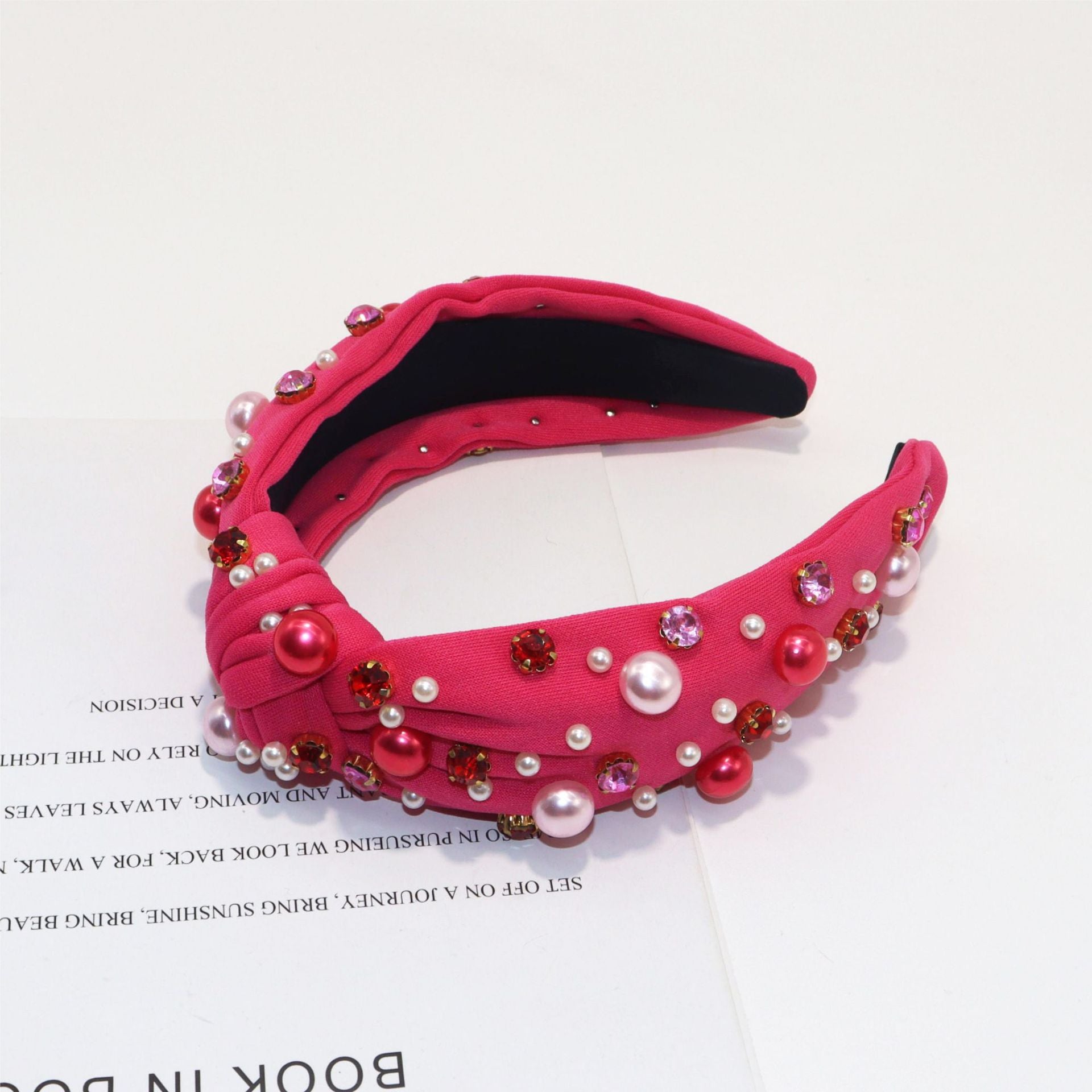 Wholesale Valentine's Day Pearl Rhinestone Fabric High Cranial Top Hair Hoop Face Wash Out Headwear