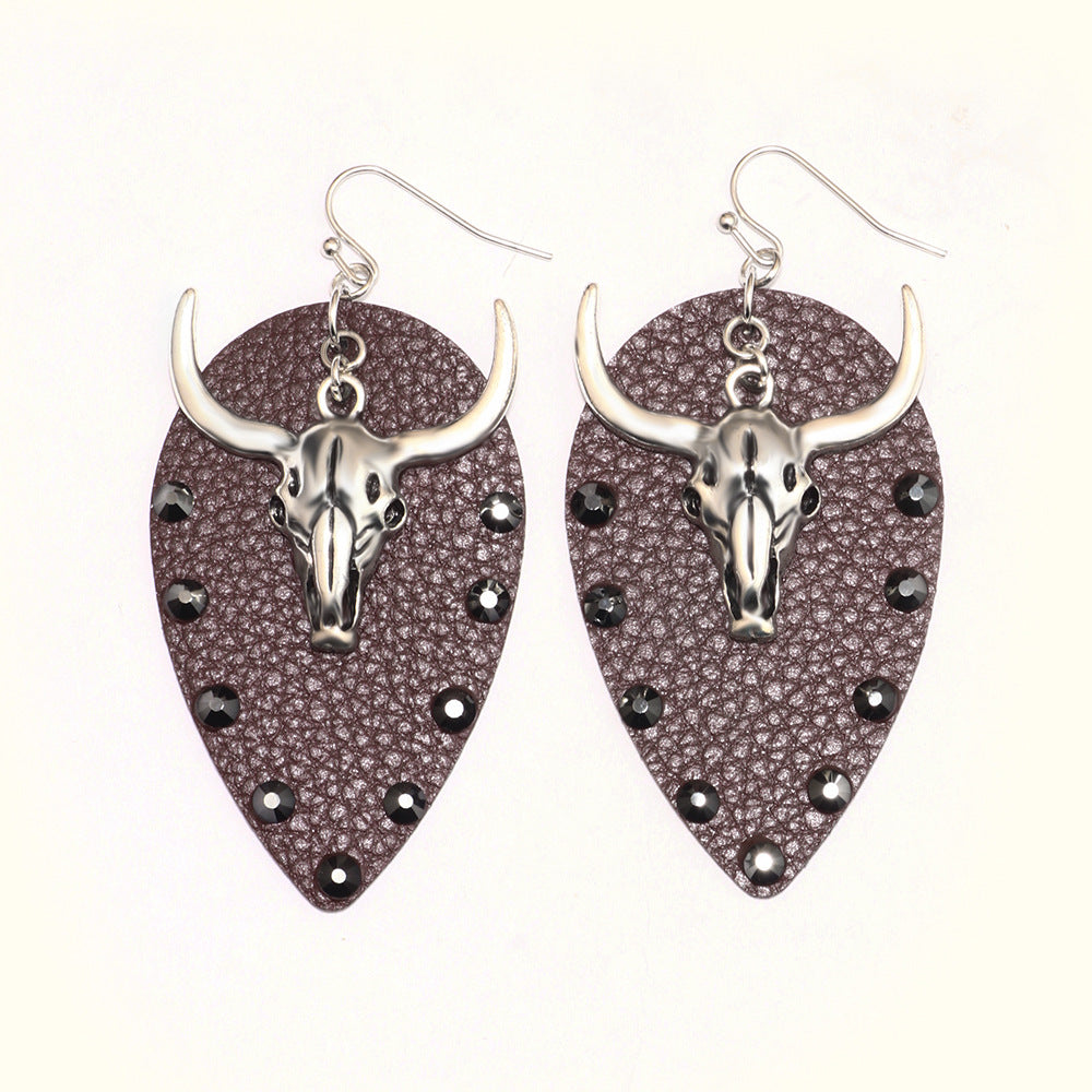 Wholesale West Denim Leather Earrings with Diamonds
