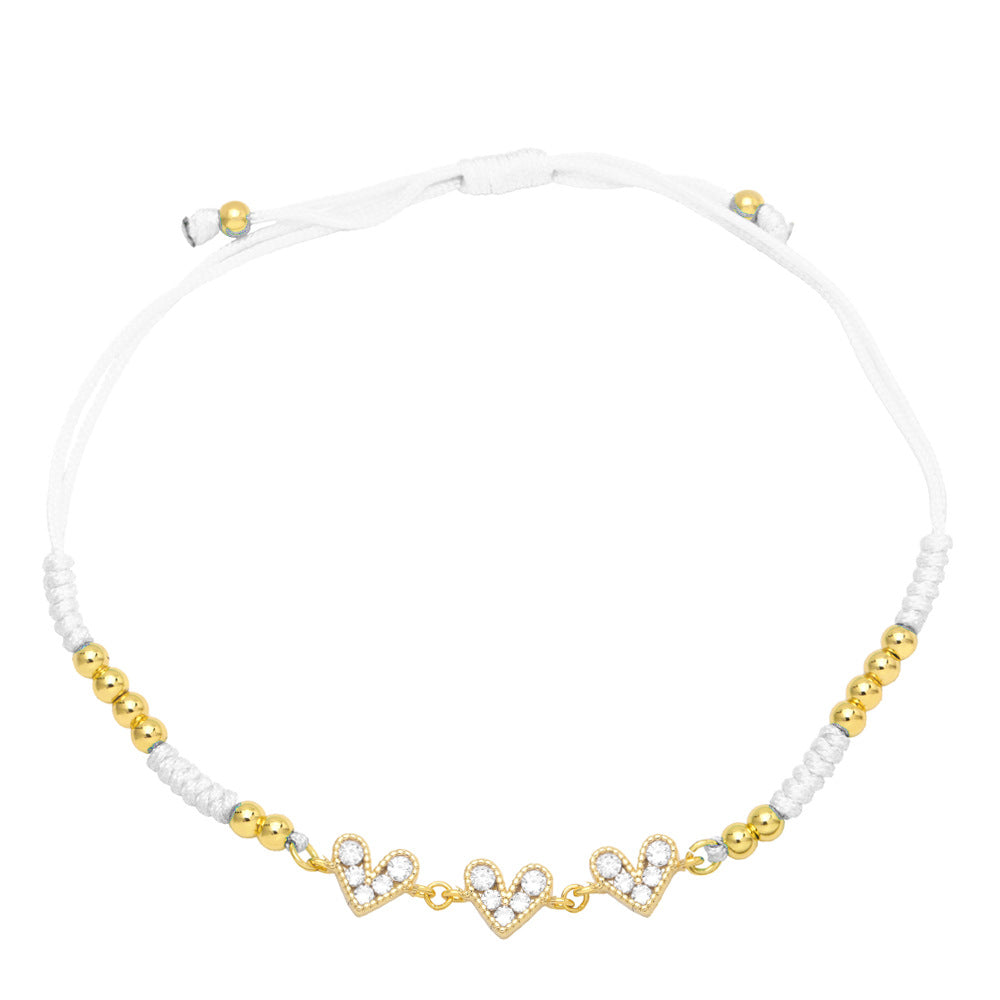 Pulsera tejida de mano de corazón de circón colorido al por mayor