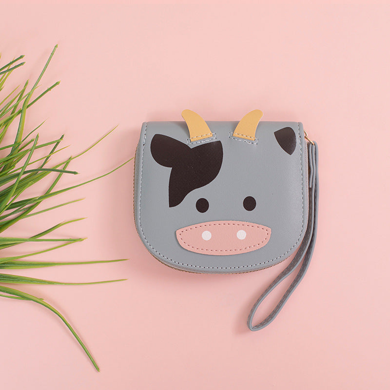 Wholesale Cartoon Cute Cow Girl T Student Zipper Coin Purse Pu Wallet