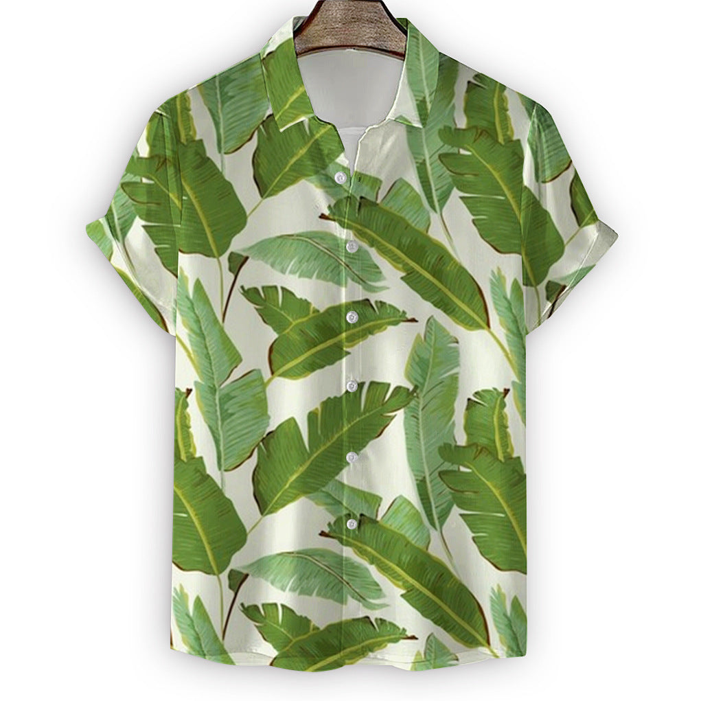 Wholesale Men's Beach Shirt 3D Digital Printing Green Plant Short Sleeve Tops
