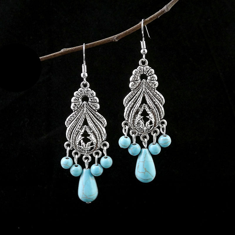 Wholesale Tibetan Nepal Ethnic Minority Vintage Miao Silver Turquoise Earrings