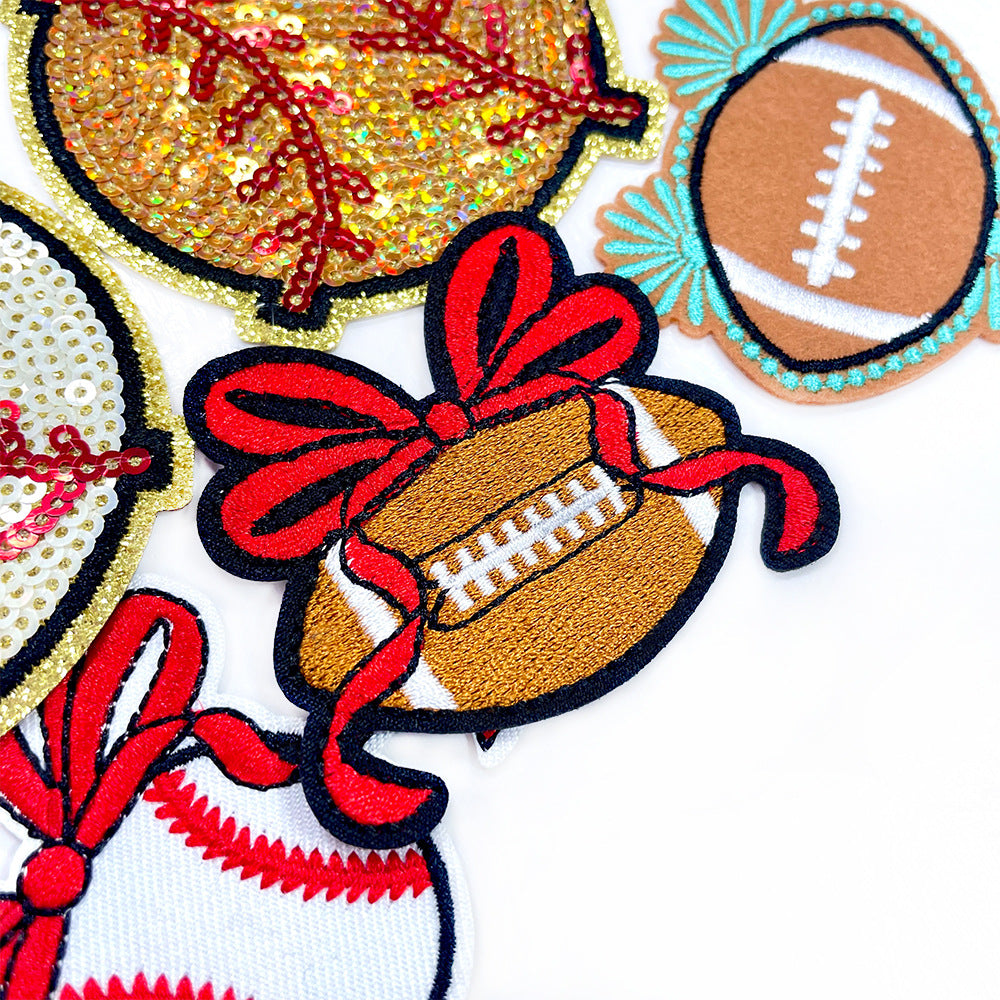 Wholesale Sequins Embroidered Iron On Patches Baseball Bow Rugby DIY Craft Supply For Coat