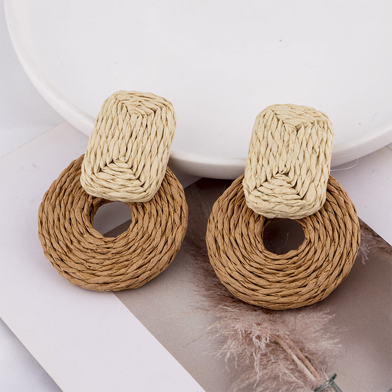 Wholesale Raffia Handmade Geometric Earrings