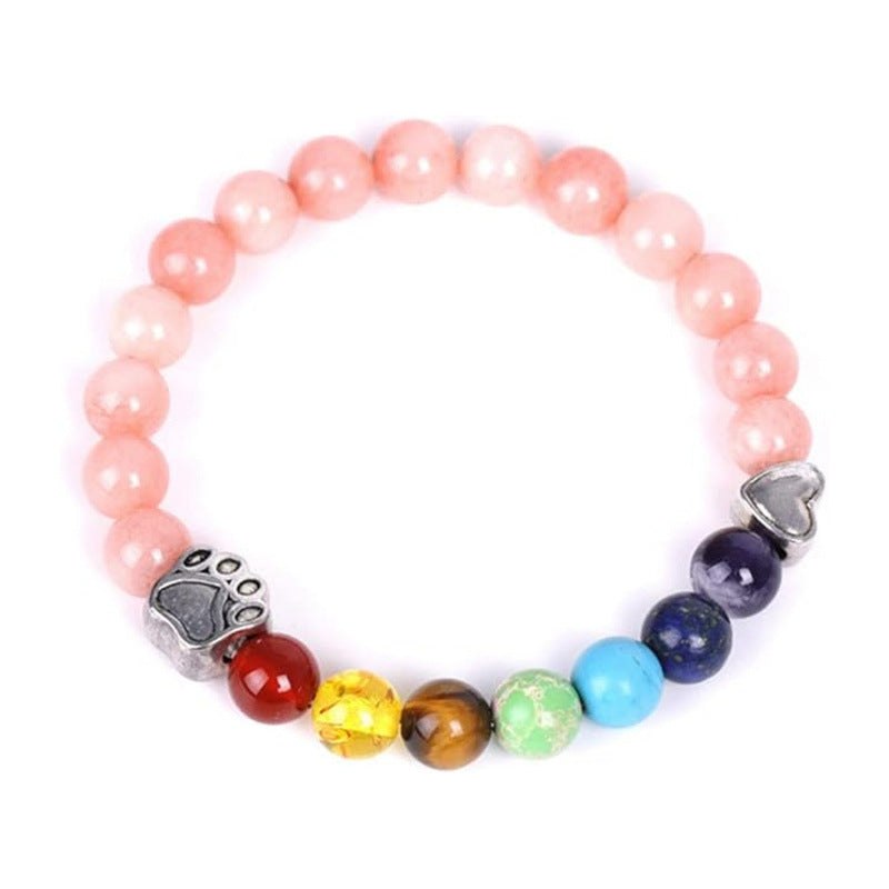 Wholesale Volcanic Stone Rainbow Stone Silver Dog Claw Seal Love Bracelet