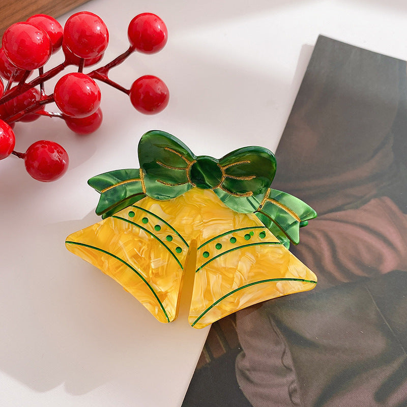 Wholesale Acetate Shark Hair Clip Christmas Bell Design Red With Pearl Decor Holiday Hair Accessory For Everyday Styling