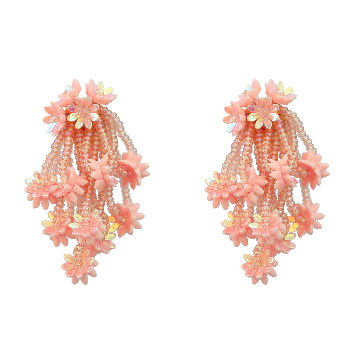 Wholesale Resin Floral Multilayer Rice Bead Tassel Earrings