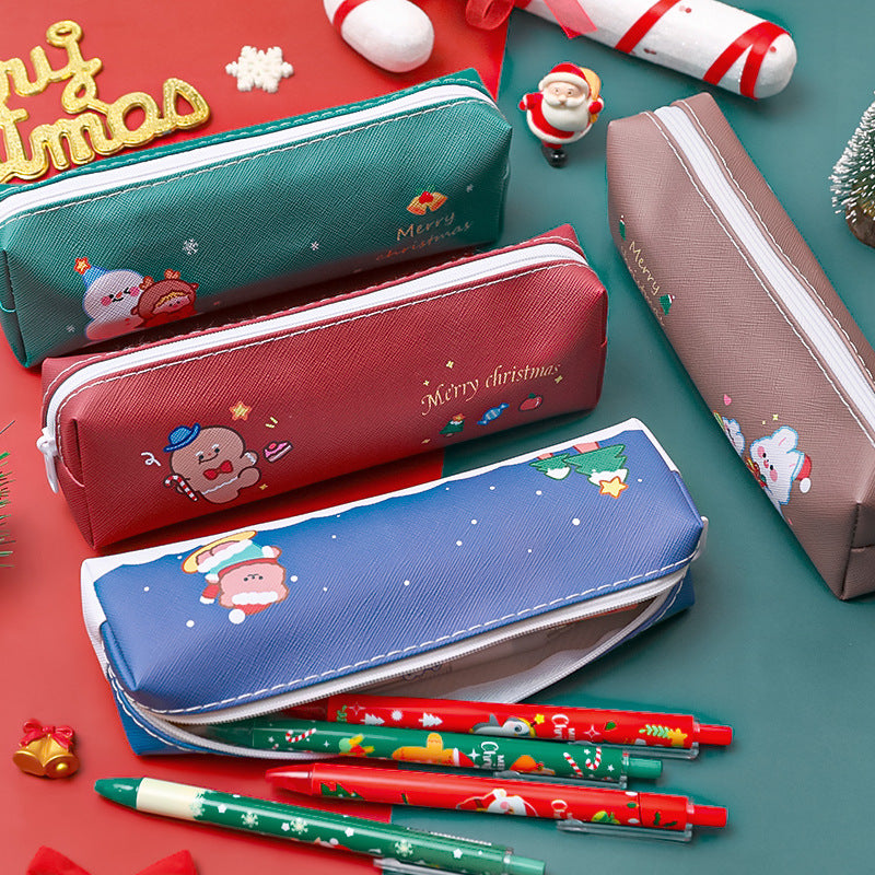 Wholesale PU Christmas Cartoon Pencil Bag
