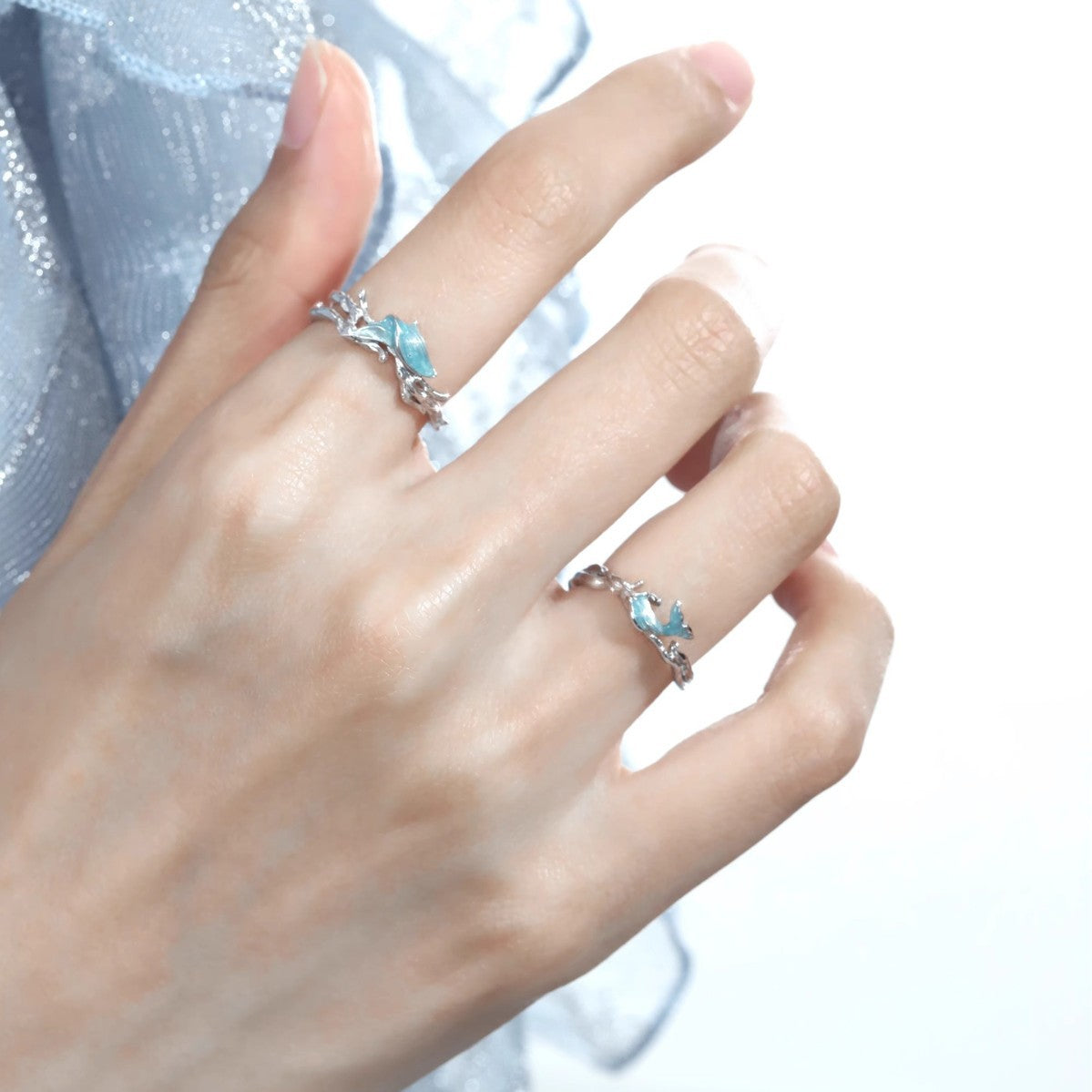 Wholesale Blue Wave Fish Adjustable Ring with Opening