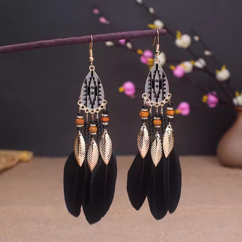 Wholesale Ethnic style super fairy high-end feather earrings