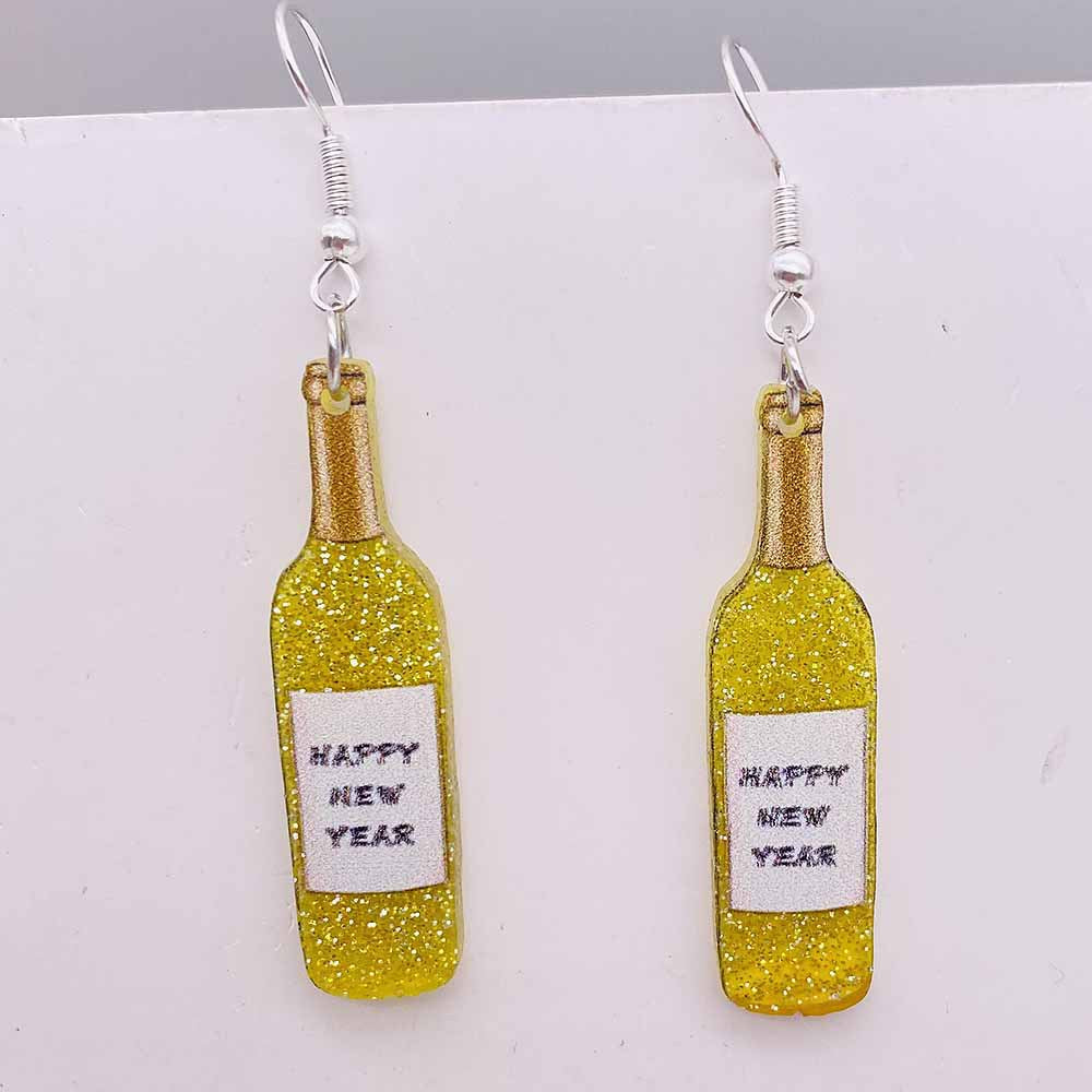 Wholesale Acrylic Pentagram Peach Heart Sparkling Powder Wine Glass Splicing Earrings