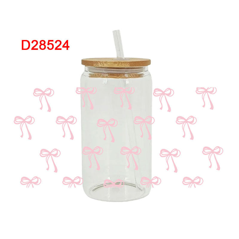 Wholesale Pink minimalist bow 16oz Cup UV DTF Wraps