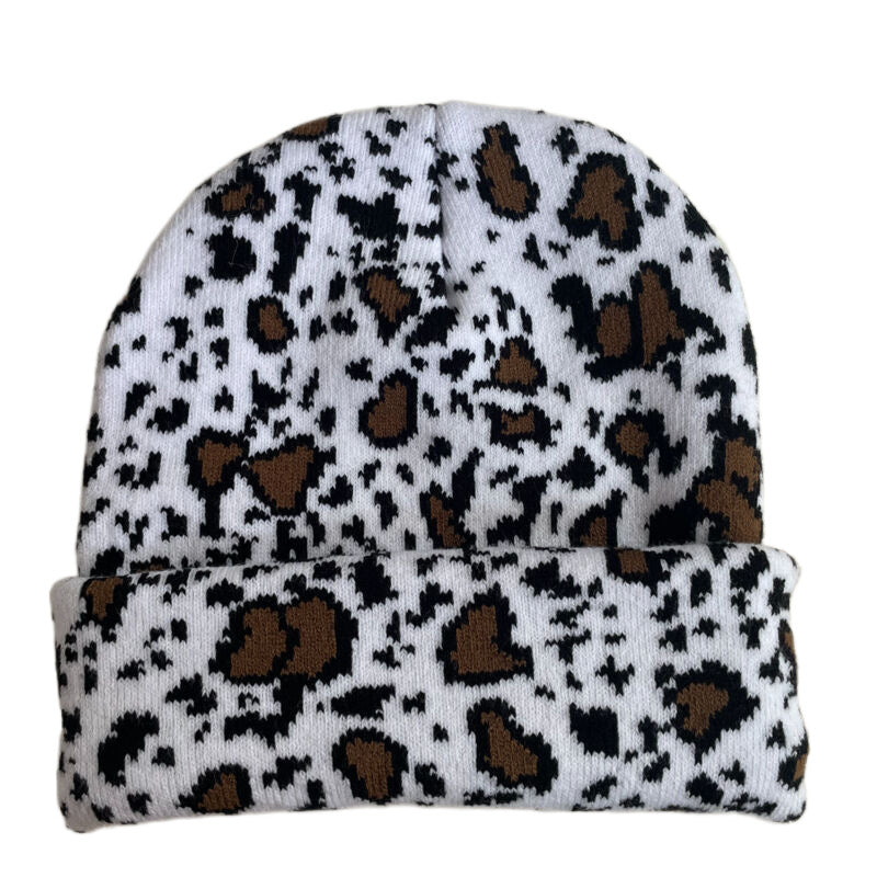 Wholesale Autumn and Winter Warm Student Cute Leopard Print Cow Knitted Wool Hat