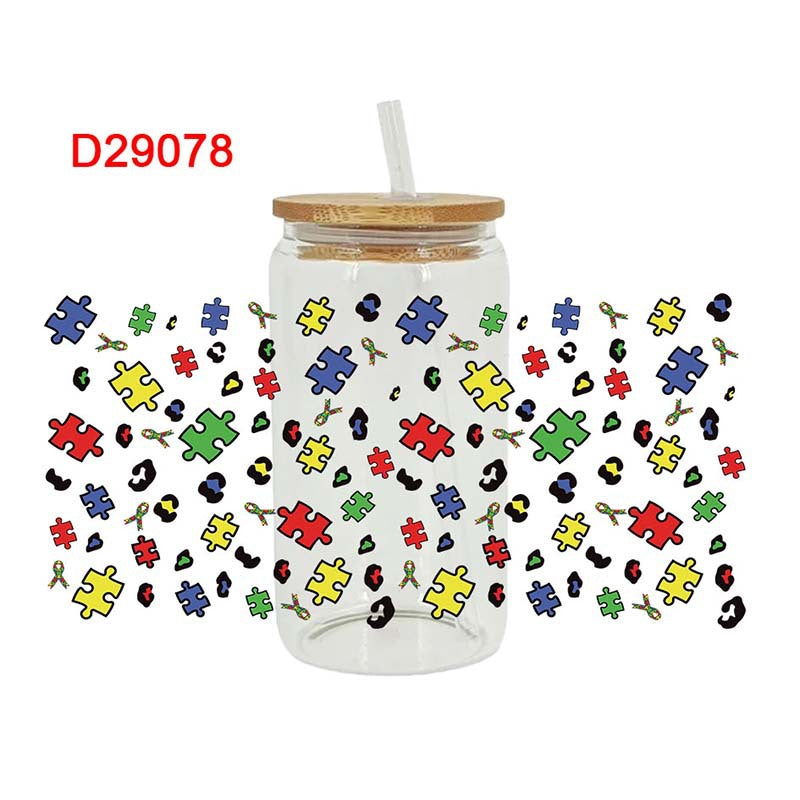 Wholesale Colorful Cartoon Puzzle 16oz Cup UV DTF Wraps