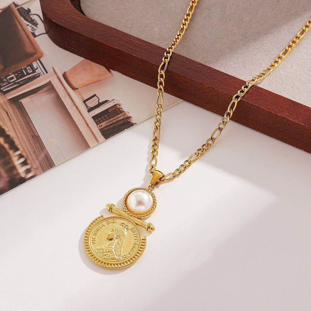 Wholesale Stainless Steel Necklace Pearl Queen Fine Polished Vacuum necklace