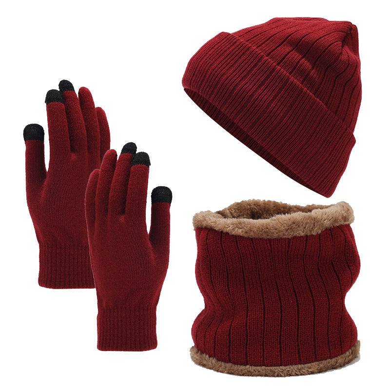 Wholesale Acrylic Men's Plush Knitted Hat, Scarf, Gloves, Three Piece Set