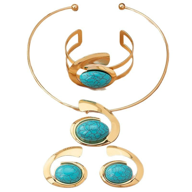 Wholesale Trendy Electroplated Alloy Jewelry Set With Earrings Necklace Bracelet Blue Heart Water Drop Bell Designs Everyday Fashion Accessory