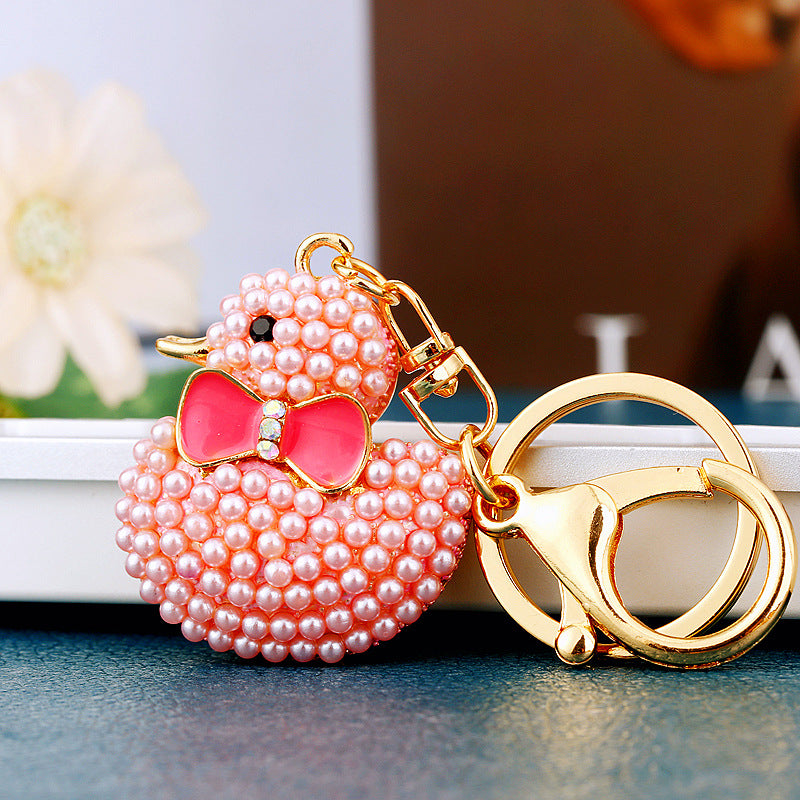Wholesale Creative rhinestone cute yellow duck keychain