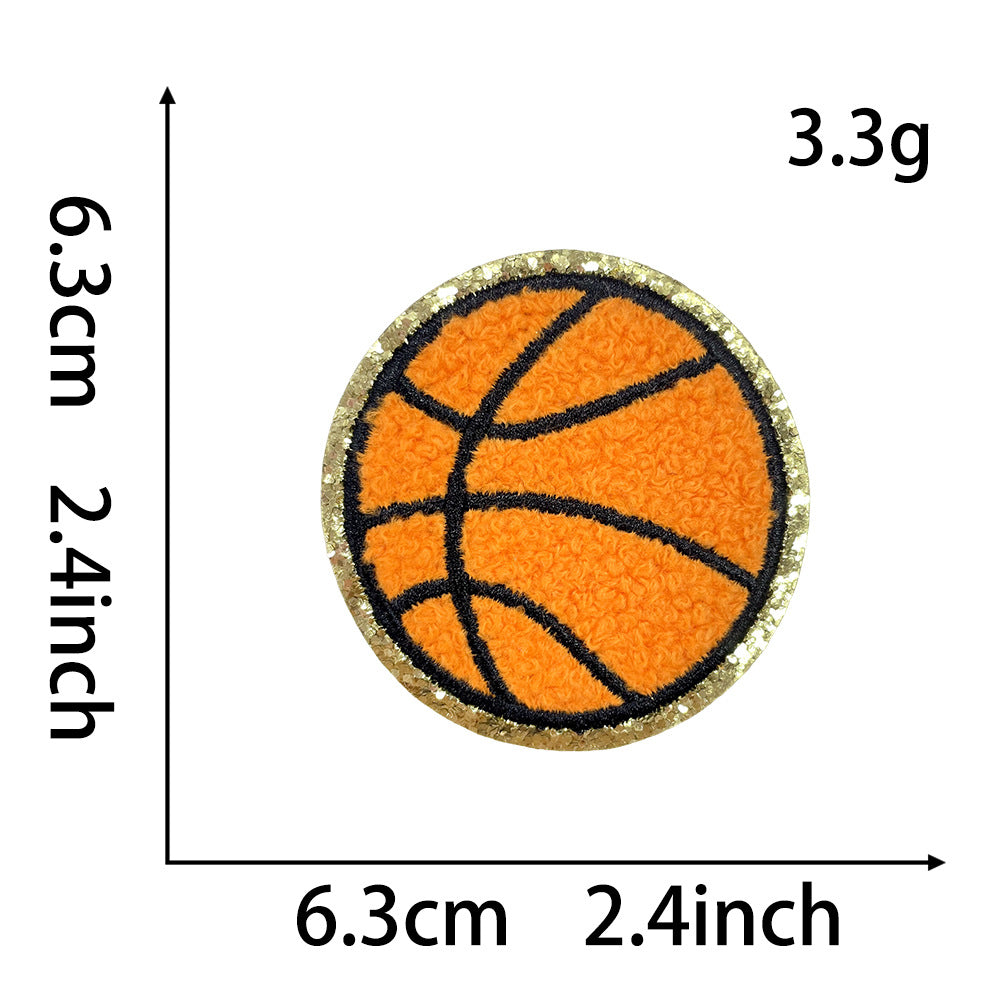 Wholesale Stylish Iron On Towel Embroidery Patches Sports Ball Design Gold Edge Glitter For Clothing Shoes Hats