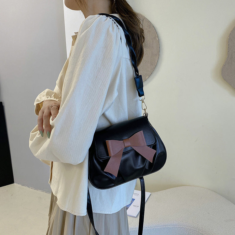 Wholesale 2025 new retro fashion casual pleated bow solid color small Bag twist shoulder strap crossbody Bag