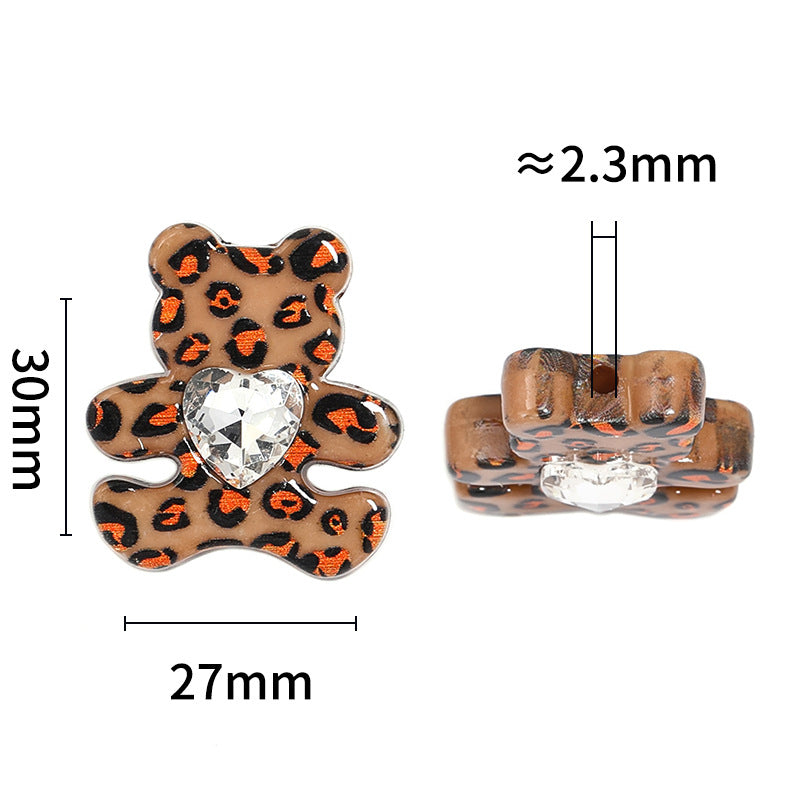 Wholesale 20pcs Autumn and Winter Leopard Print Hug Bear Acrylic Heart Sticker Diamond Teddy Bear DIY Beads