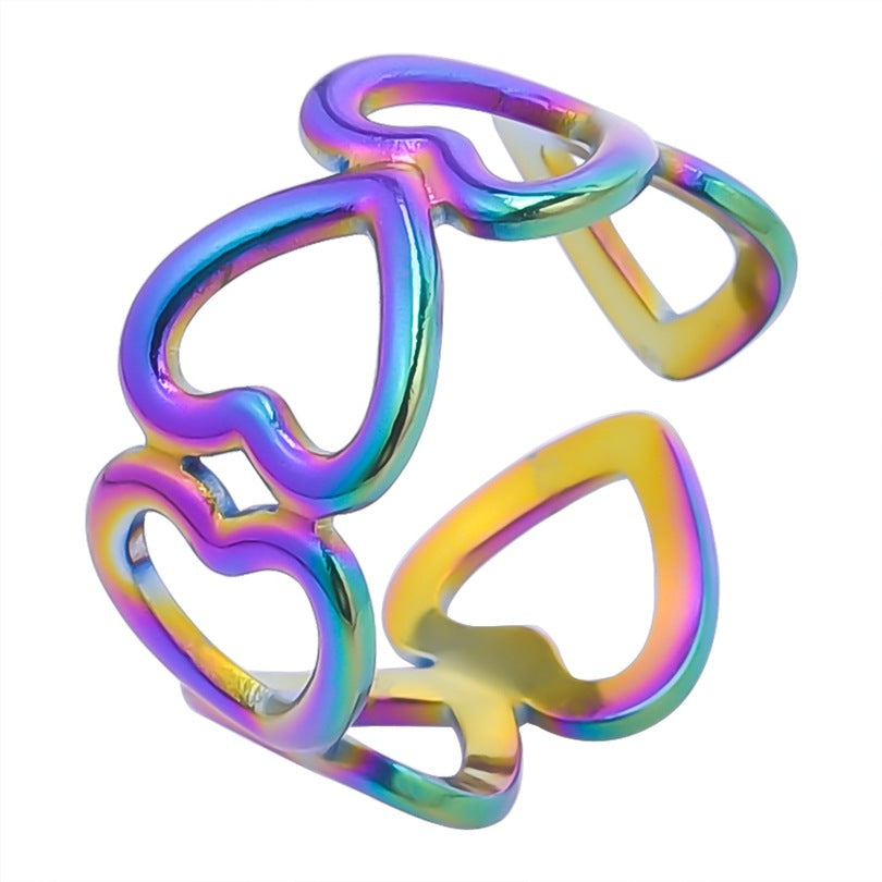 Wholesale Valentine's Day Love Colorful Gold Steel Titanium Opening Adjustable Ring