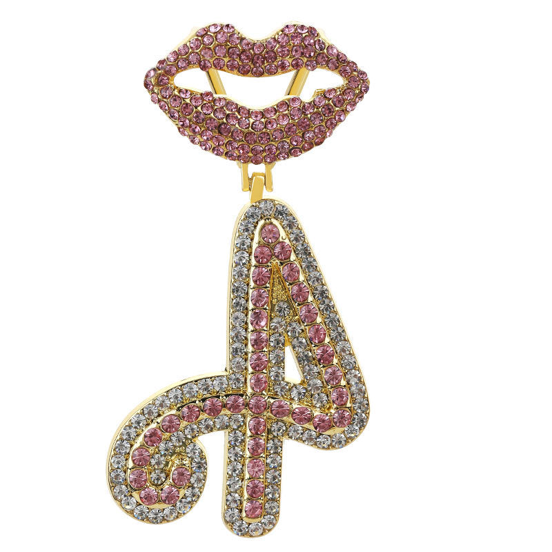 Wholesale Full Diamond Lips 26 Letters Pendant Necklace