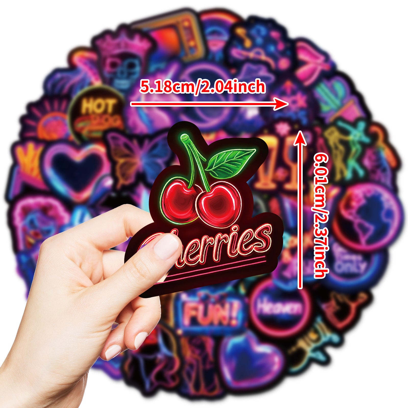 Wholesale 50pcs Colorful Neon Cherry Waterproof Decorative Stickers Graffiti Stickers
