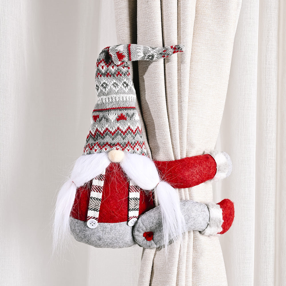 Wholesale Non-woven Christmas Striped Hat Forest Old Man Side Holding Curtain Buckle Door Hanging