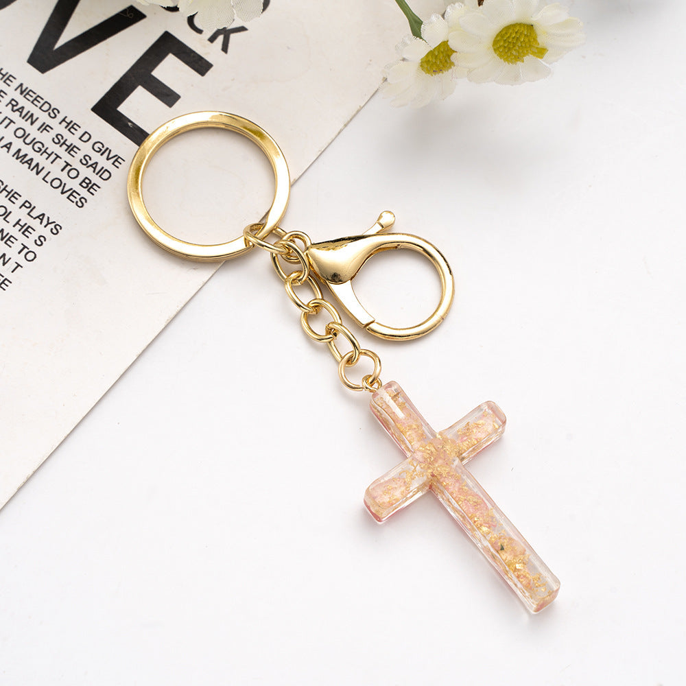 Wholesale Handmade Glue Real Flowers Creative Cross Keychain