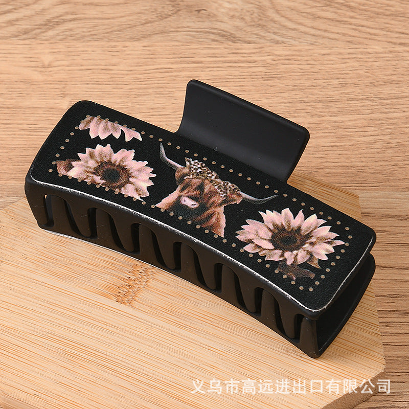 Wholesale Trendy PU Leather Square Shark Clip Hair Claw White Leopard Print Fashion Accessory Boutique Resale