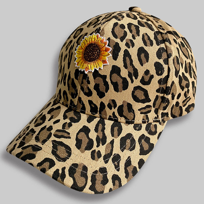 Wholesale Western Denim Leopard Print Embroidered Sunflower Baseball